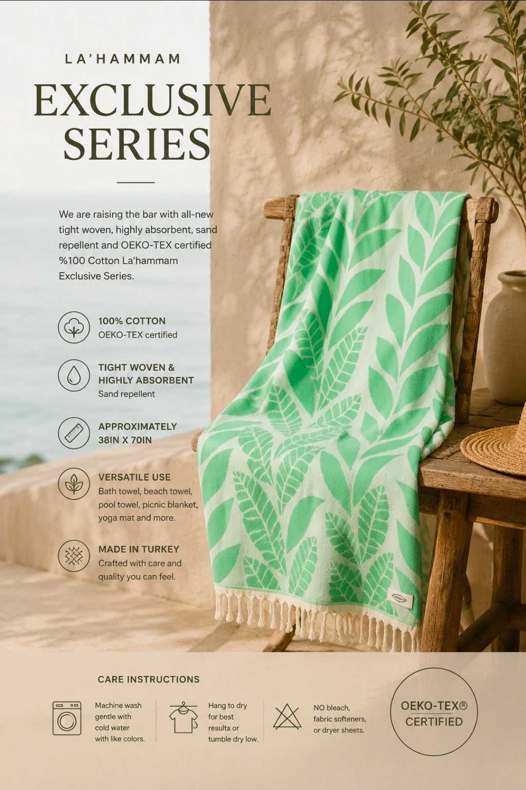 Exclusive Seaweed Peshtemal Pure Cotton Beach Towel
